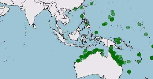 Distribución del caracol Trochus histrio