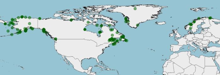 Distribución del Capelín, Mallotus villosus