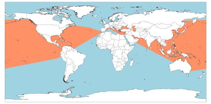 Distribución del delfín listado, Stenella coeruleoalba