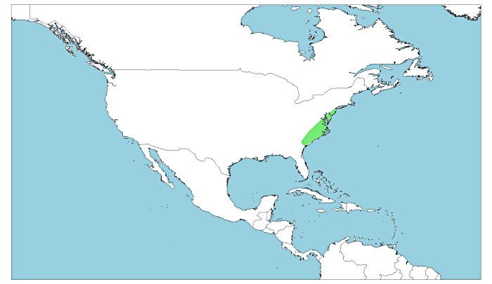 Distribución de la rana carpintera, Lithobates virgatipes