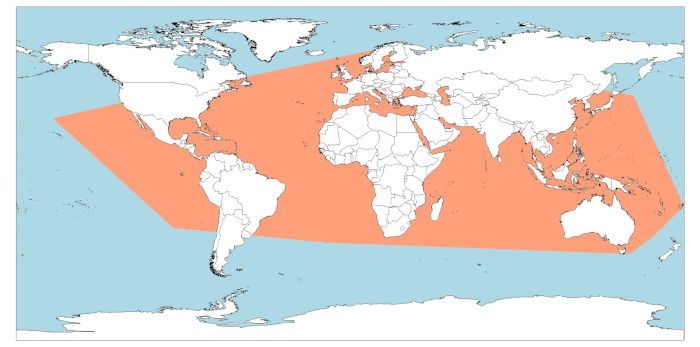 Distribución del tiburón mako, Isurus oxyrinchus