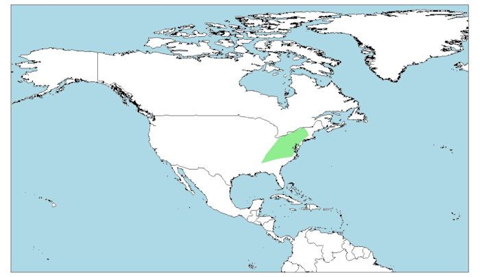 Distribución de la salamandra oscura de montaña, Desmognathus ochrophaeus