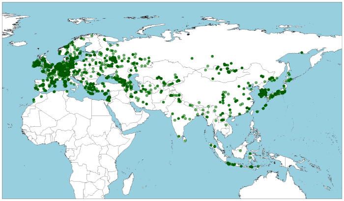 Distribución del carbonero común, Parus major