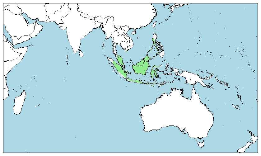 Distribución del dragón volador, Draco volans