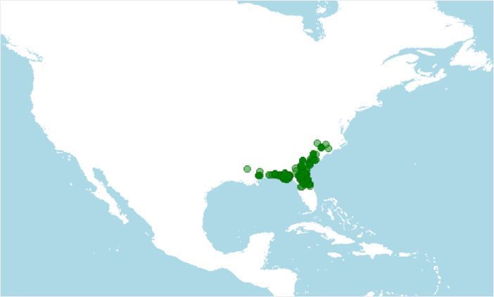 Distribución de la rana de río, Lithobates heckscheri