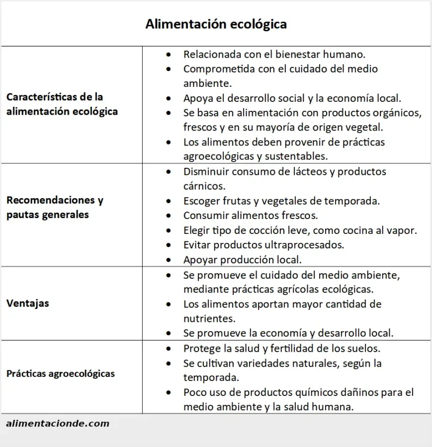 Resumen, esquema sobre alimentación ecológica