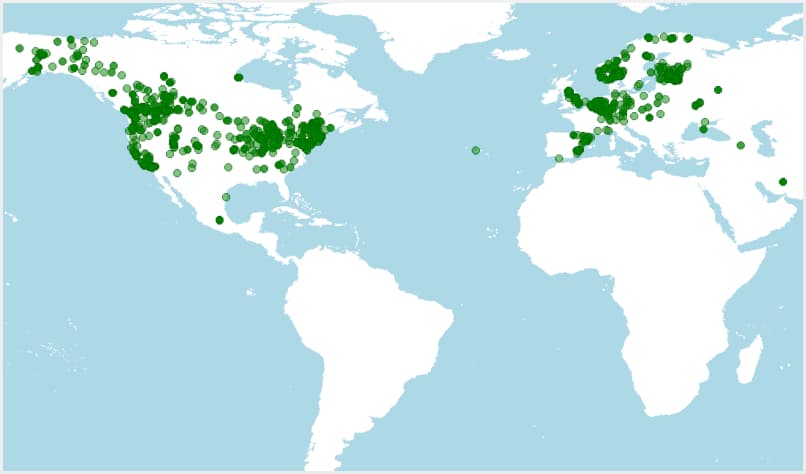 Distribución de la mariquita de dos puntos, Adalia bipunctata