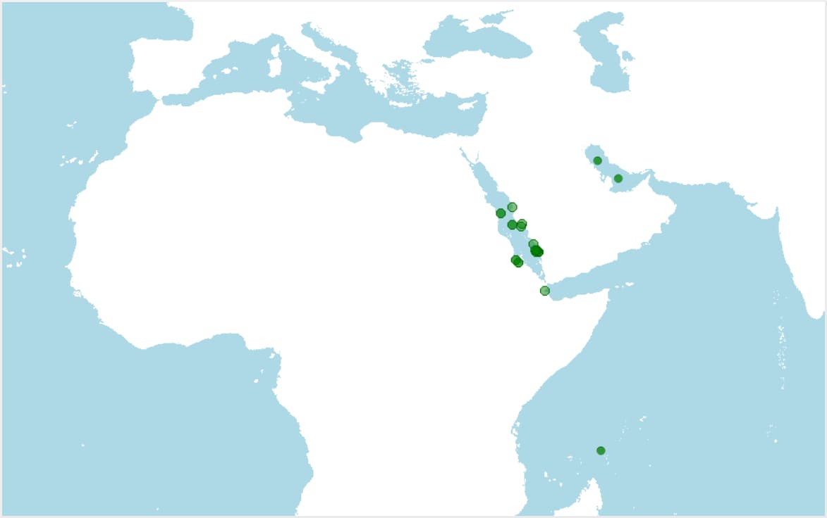 Distribución del pez ángel de media luna, Pomacanthus asfur