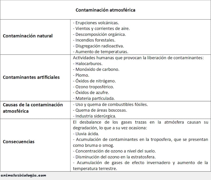Resumen sobre la contaminación atmosférica, causas y consecuencias