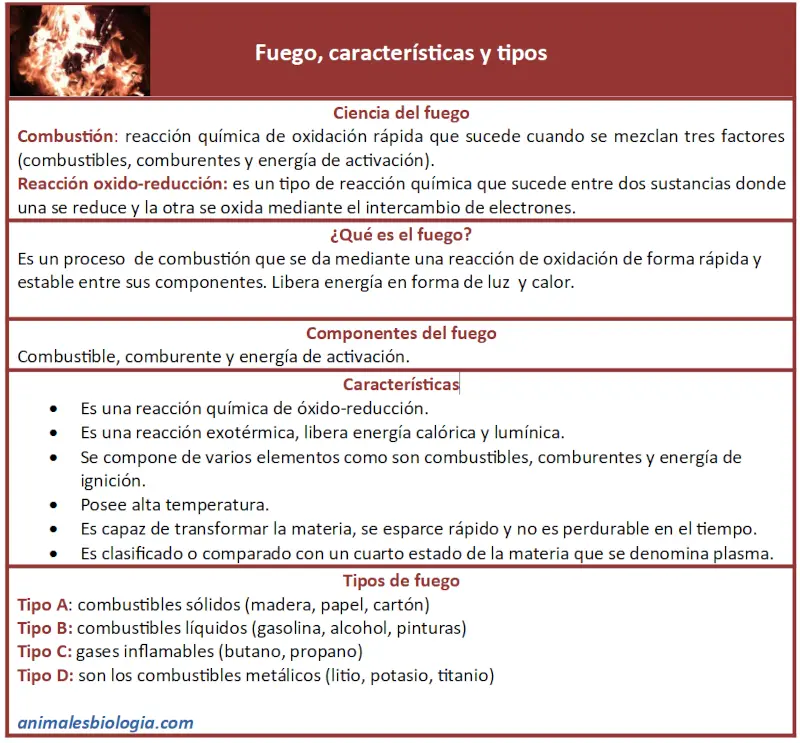 Esquema, resumen sobre el fuego