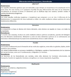 Diferencias entre bioelementos y biomoléculas